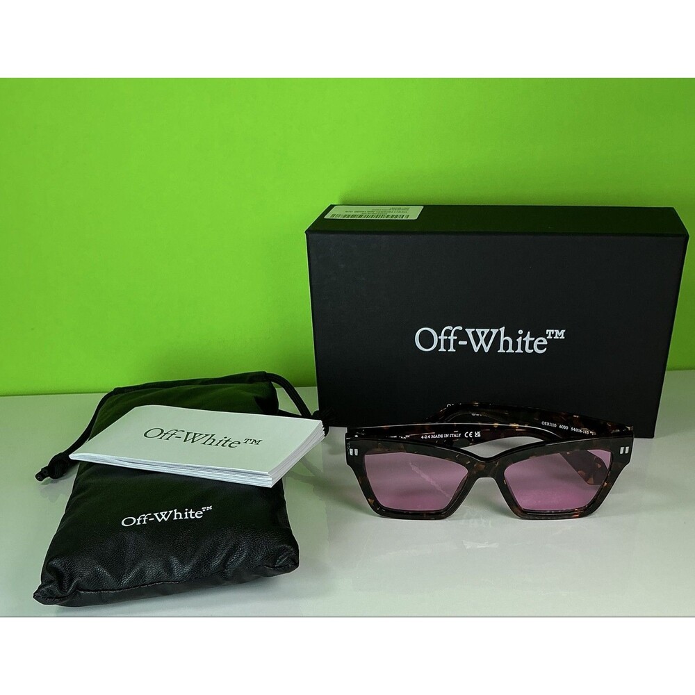 $286 New Off-White Cincinnati Sunglasses Havana Pink Lens 54mm Square Shades